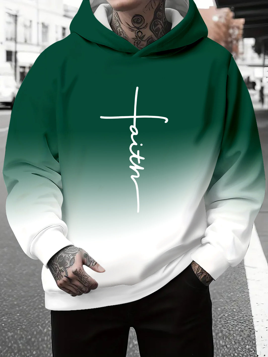 Men's hoodie with a subtle gradient of colors and an inspiring inscription Amarae