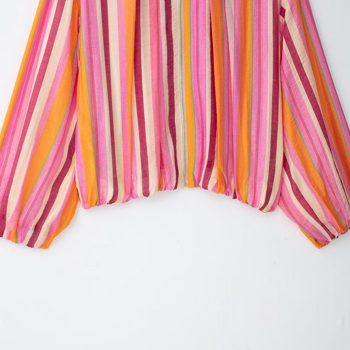 Women's Striped Transitional Bomber Jacket with Balloon Sleeves Amarae