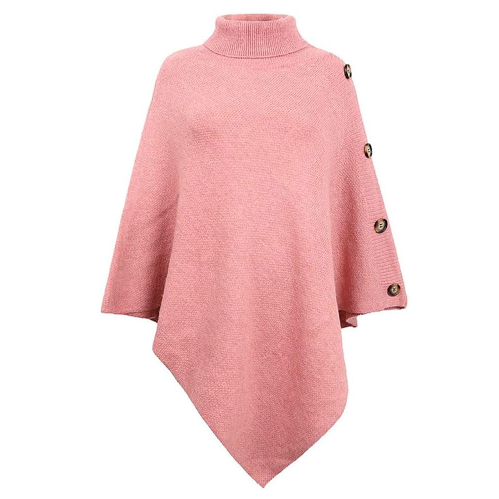 Ladies elegant poncho with high collar and decorative buttons Lune London