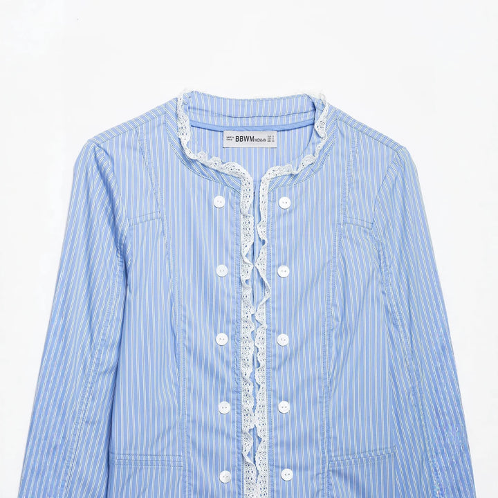 Women's short jacket in blouse style with lace trim and double button placket Amarae