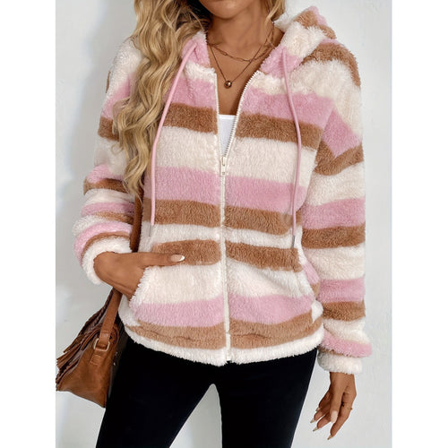 Ladies cozy fleece jacket with striped pattern Amarae