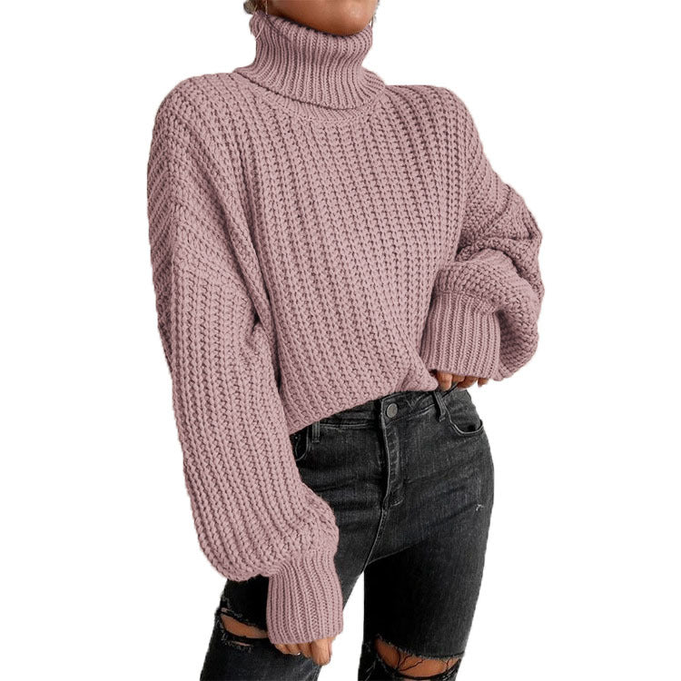 Thick knitted sweater for women with high collar and dropped shoulders Lune London