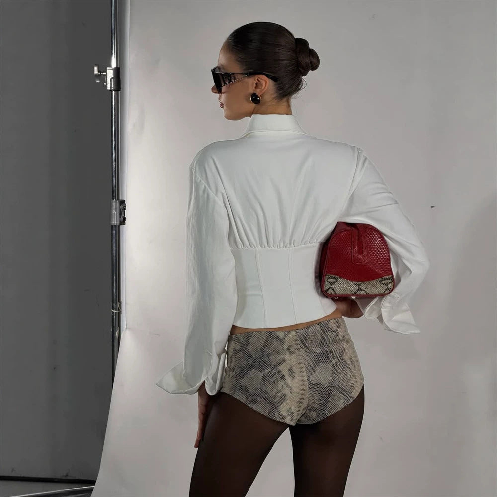 Women Tailored Corset Bustier with Integrated Blouse and Front Closure Amarae