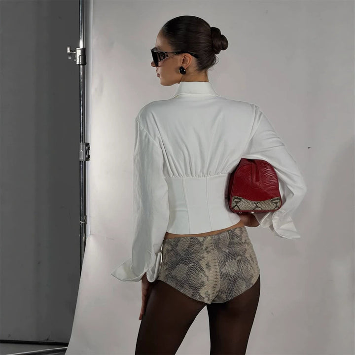 Women Tailored Corset Bustier with Integrated Blouse and Front Closure Amarae