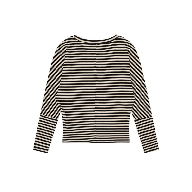 Women Striped Long Sleeve Round Neck Top made of Cotton Blend Amarae