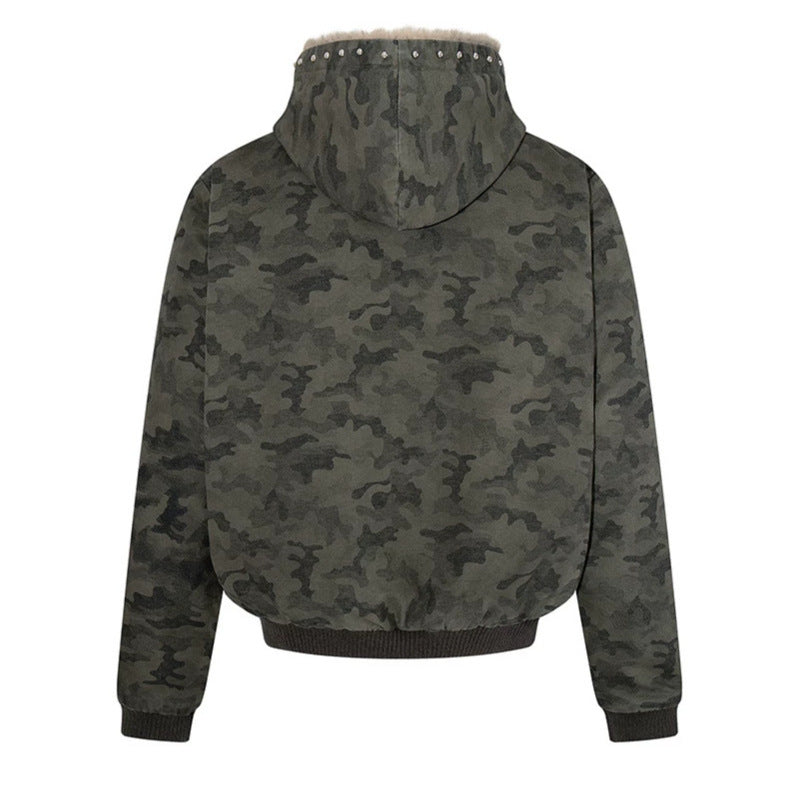Women's padded camouflage bomber jacket with teddy lining, hood, and ribbed cuffs Amarae