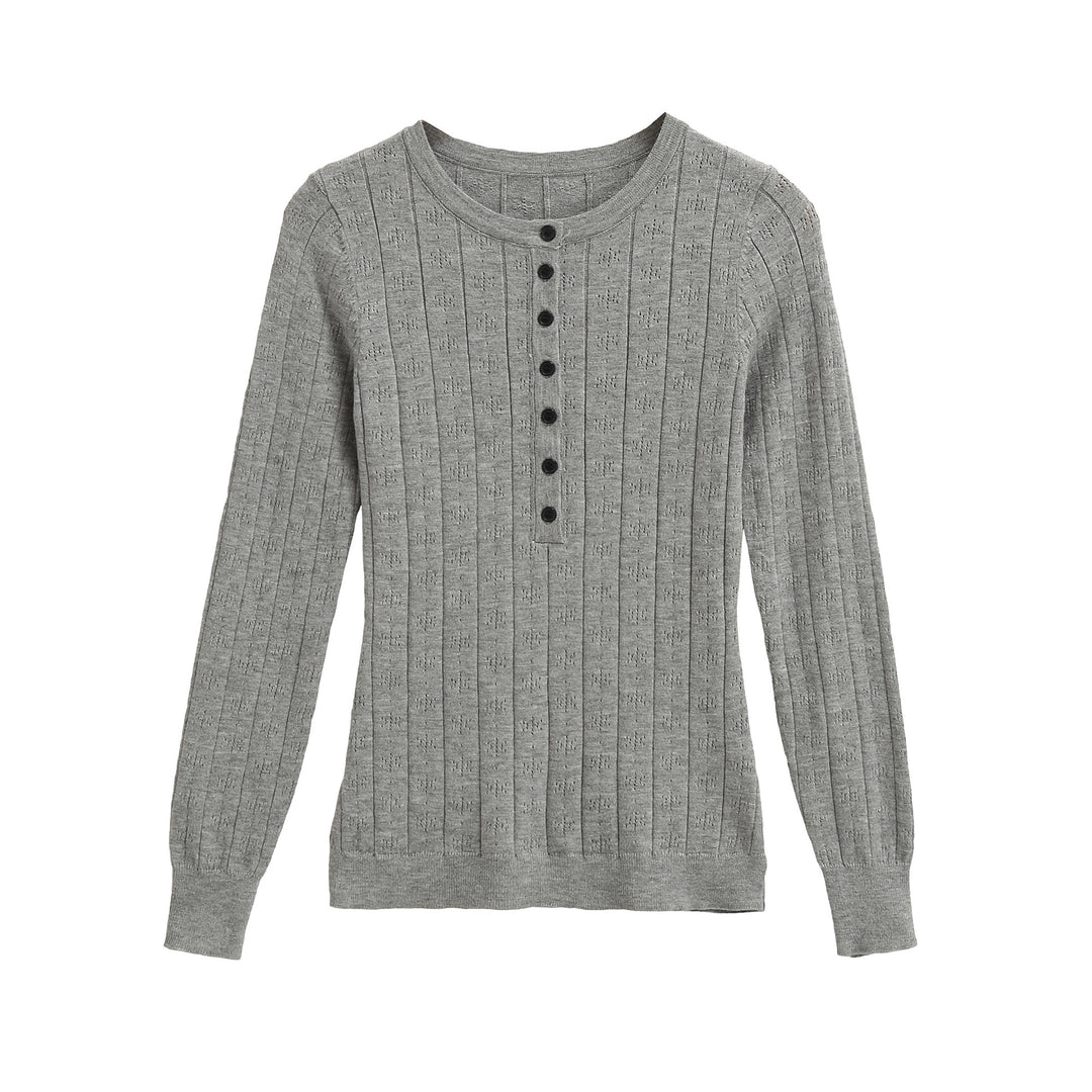 Women's fine knit long sleeve with button placket and textured knit Amarae