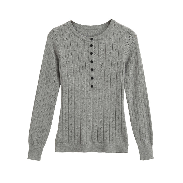 Women's fine knit long sleeve with button placket and textured knit Amarae