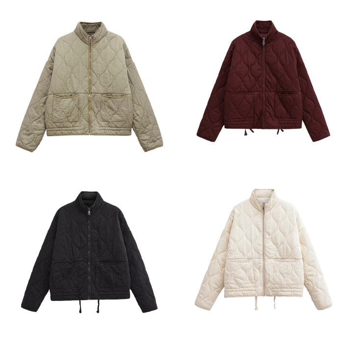 Ladies quilted transition jacket with high collar and practical pockets Amarae