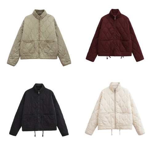 Ladies quilted transition jacket with high collar and practical pockets Amarae