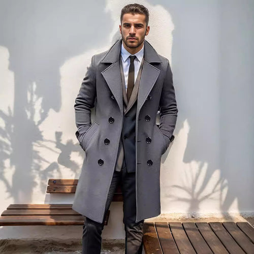 Men's wool double-breasted coat with classic cut and elegant details Amarae