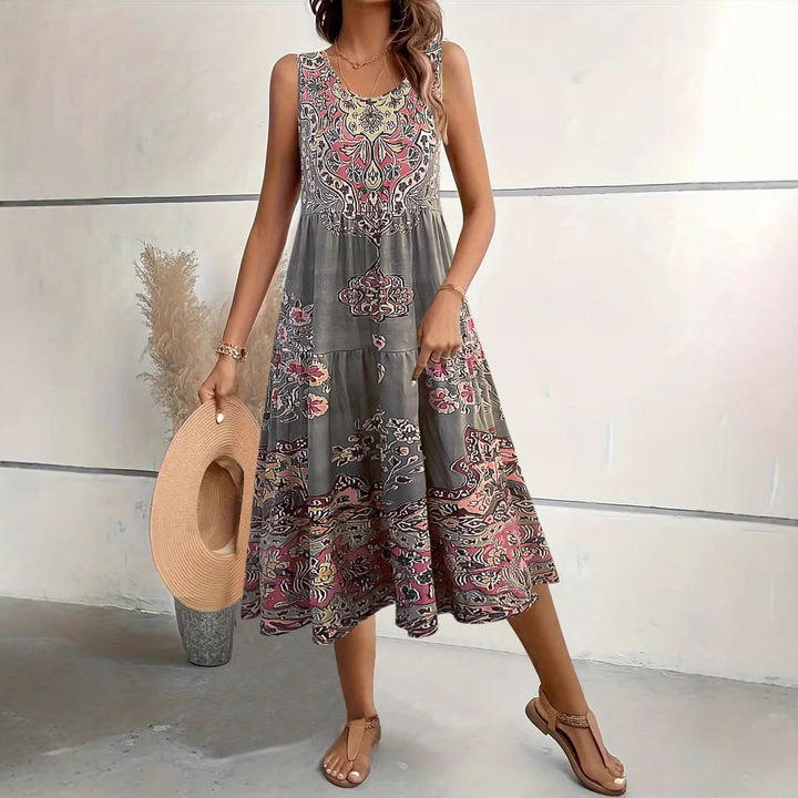 Ladies Bohemian Artistic Midi Dress Lune London