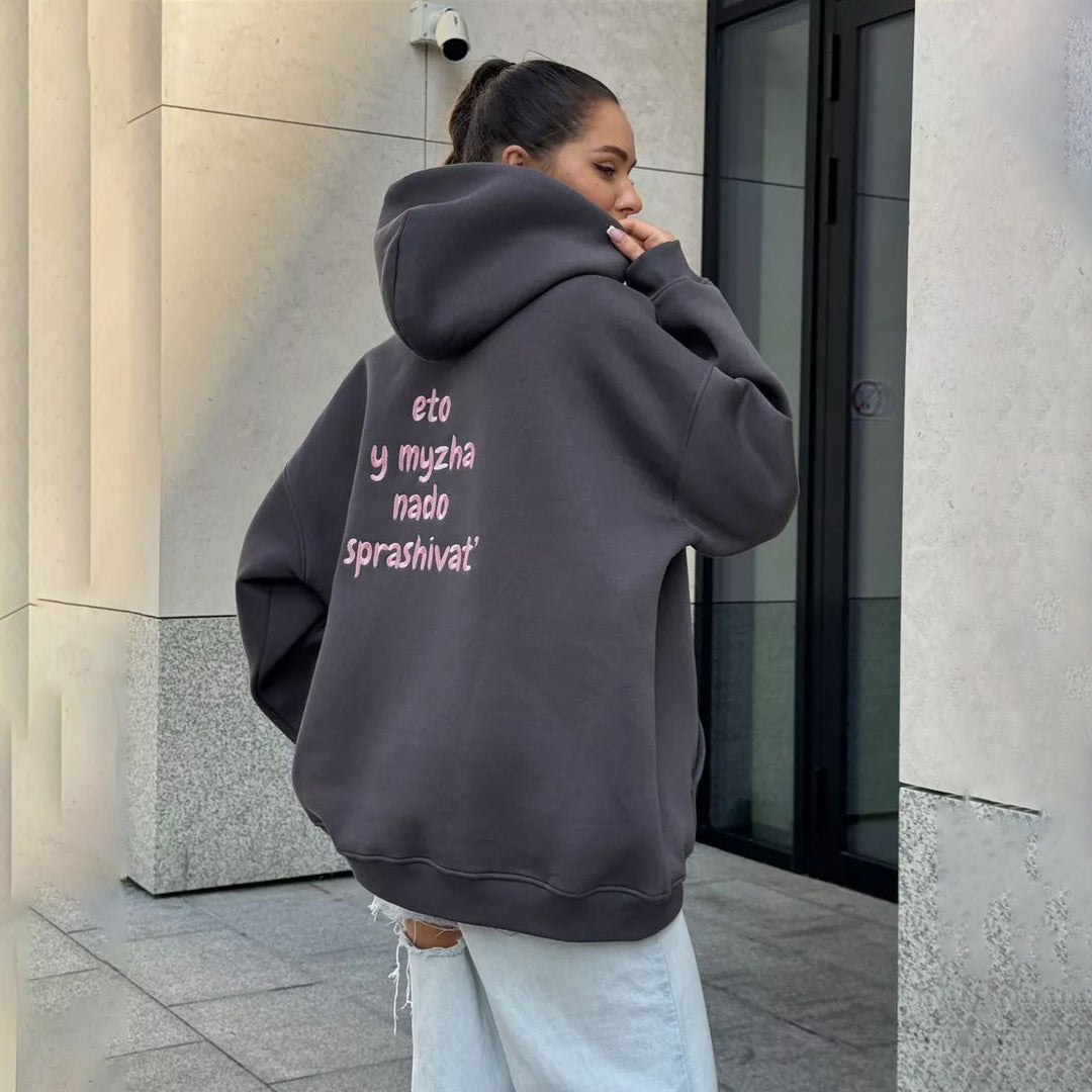 Women Oversized Hoodie with Creative Embroidery Details Lune London