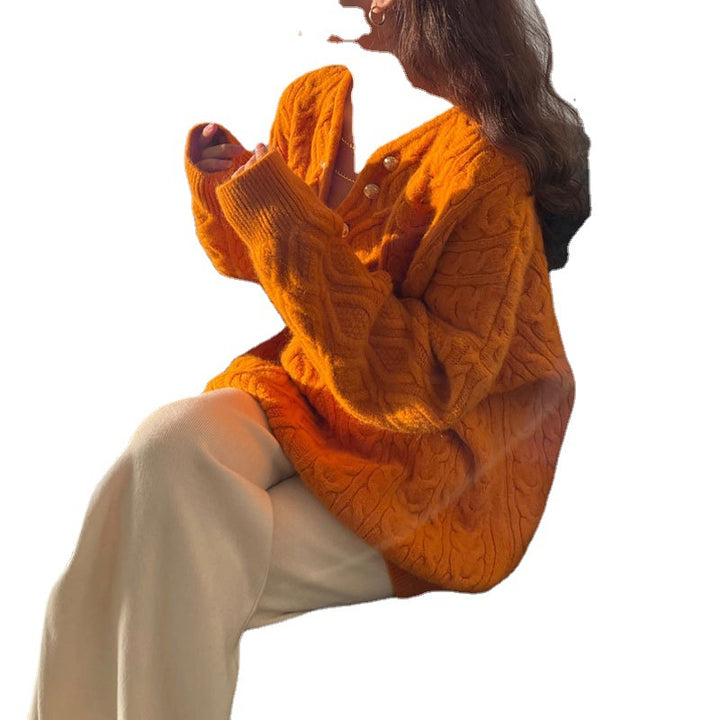 Pull épais en tricot pour femmes avec fermeture à boutons décoratifs et décolleté en V Chic & Stil