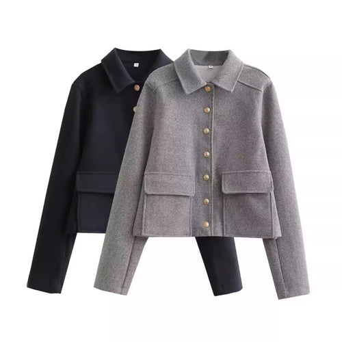 Trendy short jacket for women in structured wool material with practical flap pockets Amarae