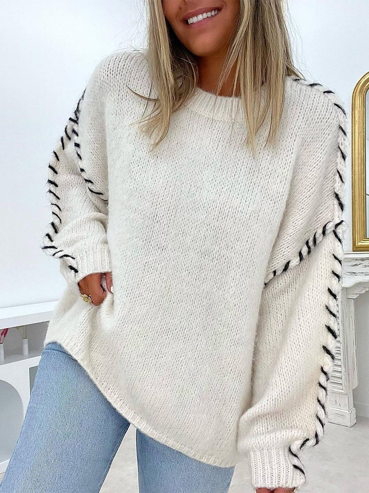 Pull en maille douce pour femmes avec des bordures contrastées décoratives Chic & Stil