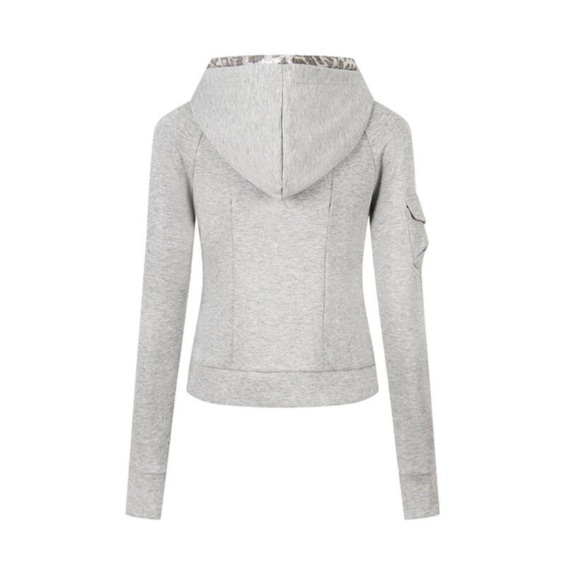 Women's Layered Look Zip Hoodie with Metallic Leopard Lining and Slim Silhouette Amarae