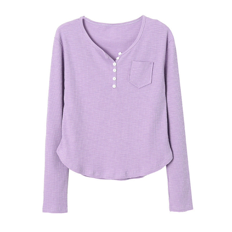 Women's Long Sleeve Henley Top with Button Placket Chic & Stil