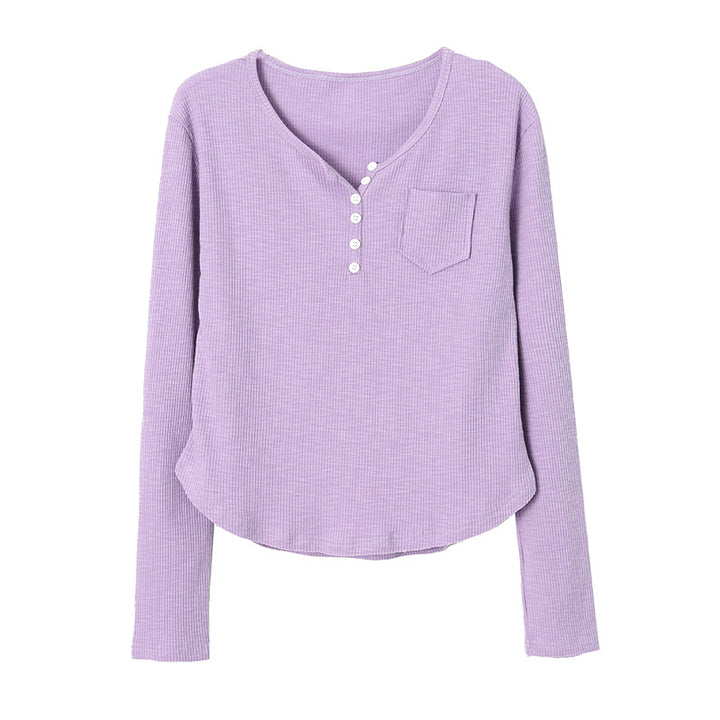 Women's Long Sleeve Henley Top with Button Placket Chic & Stil
