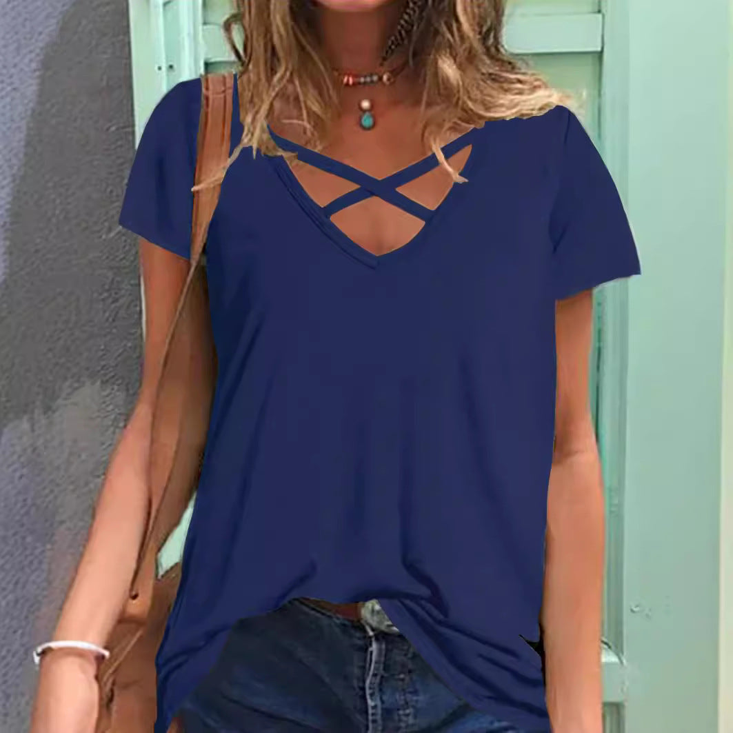 Casual V-neck crossover T-shirt for women Lune London