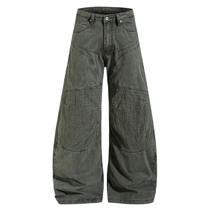 Women High-waisted wide Denim culotte pants with reinforced ribbed knee panels and patch stitching Amarae