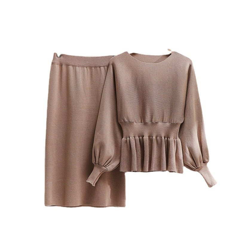Elegant knitted set for women with gathers and balloon sleeves Lune London