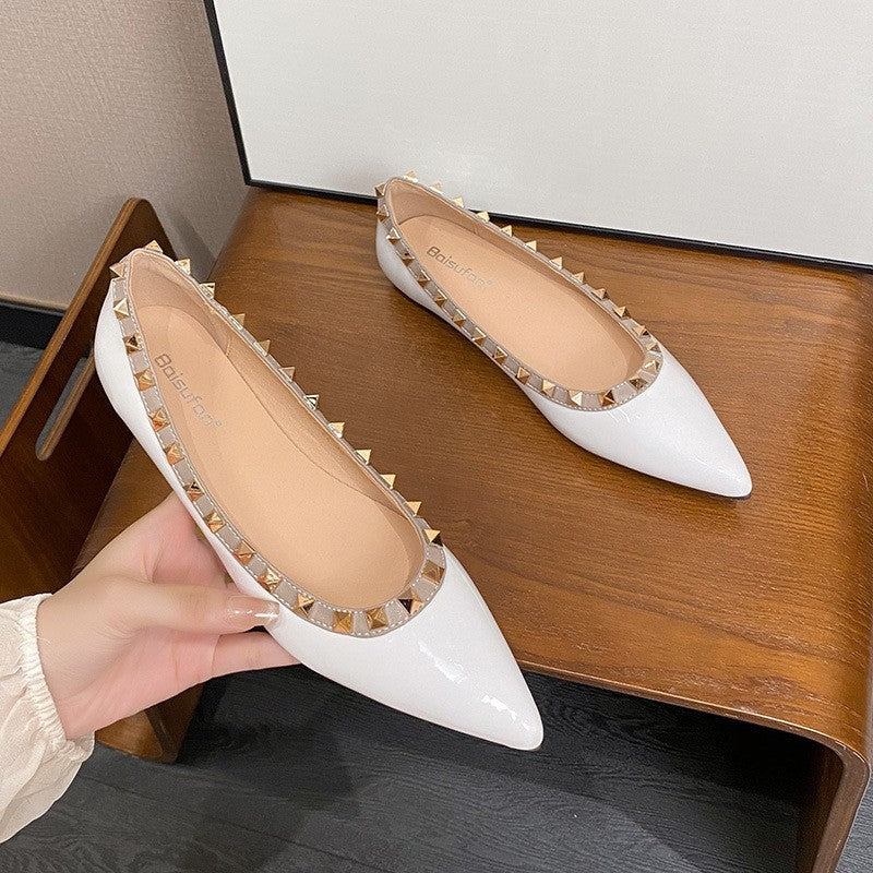 Women Stylish Pointed Toe Flat Shoes with Decorative Studs Lune London