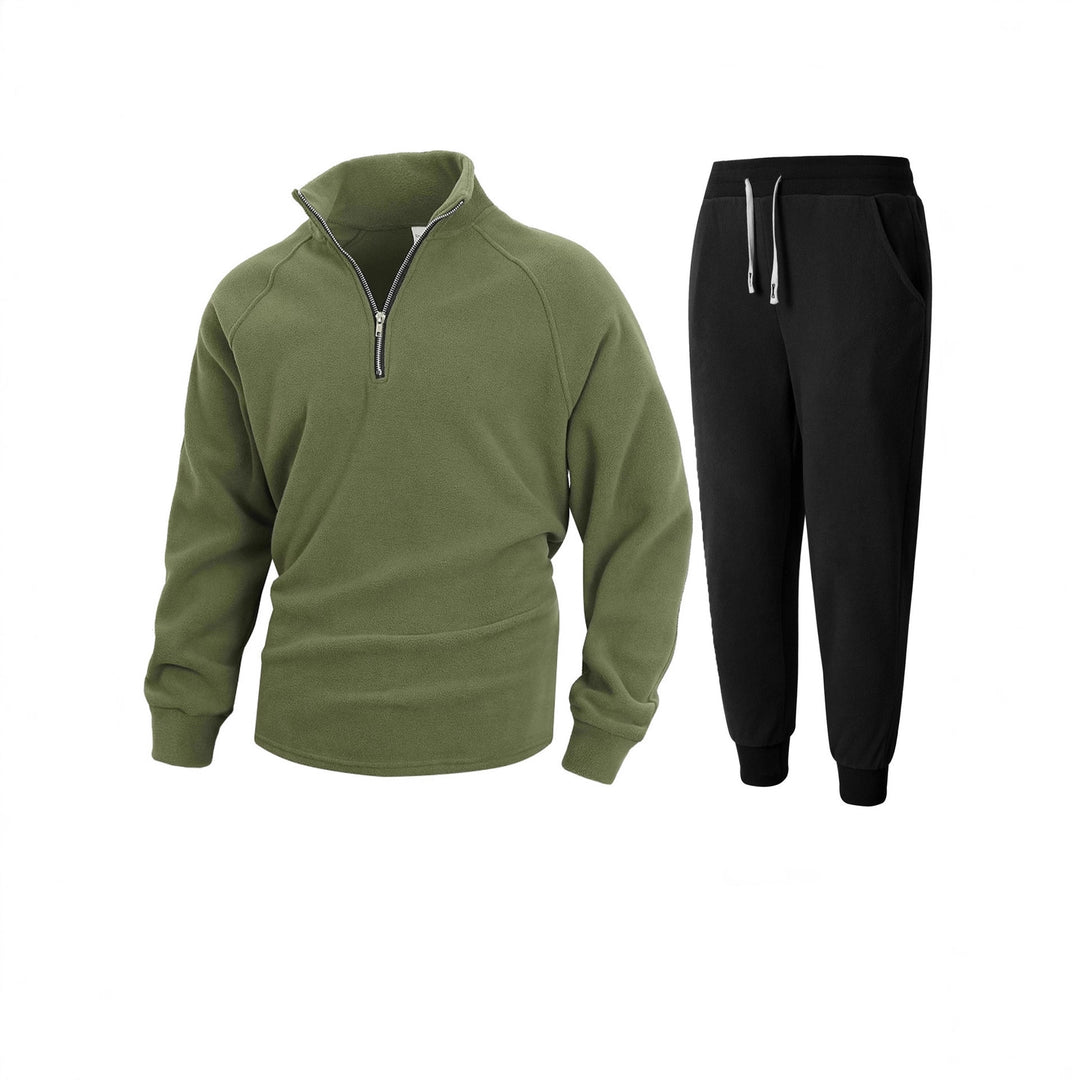 Men's fleece top with modern high collar and chic sporty joggers