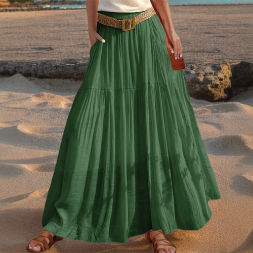 Maxi flared skirt for women with elegant pleated draping and practical pockets Amarae