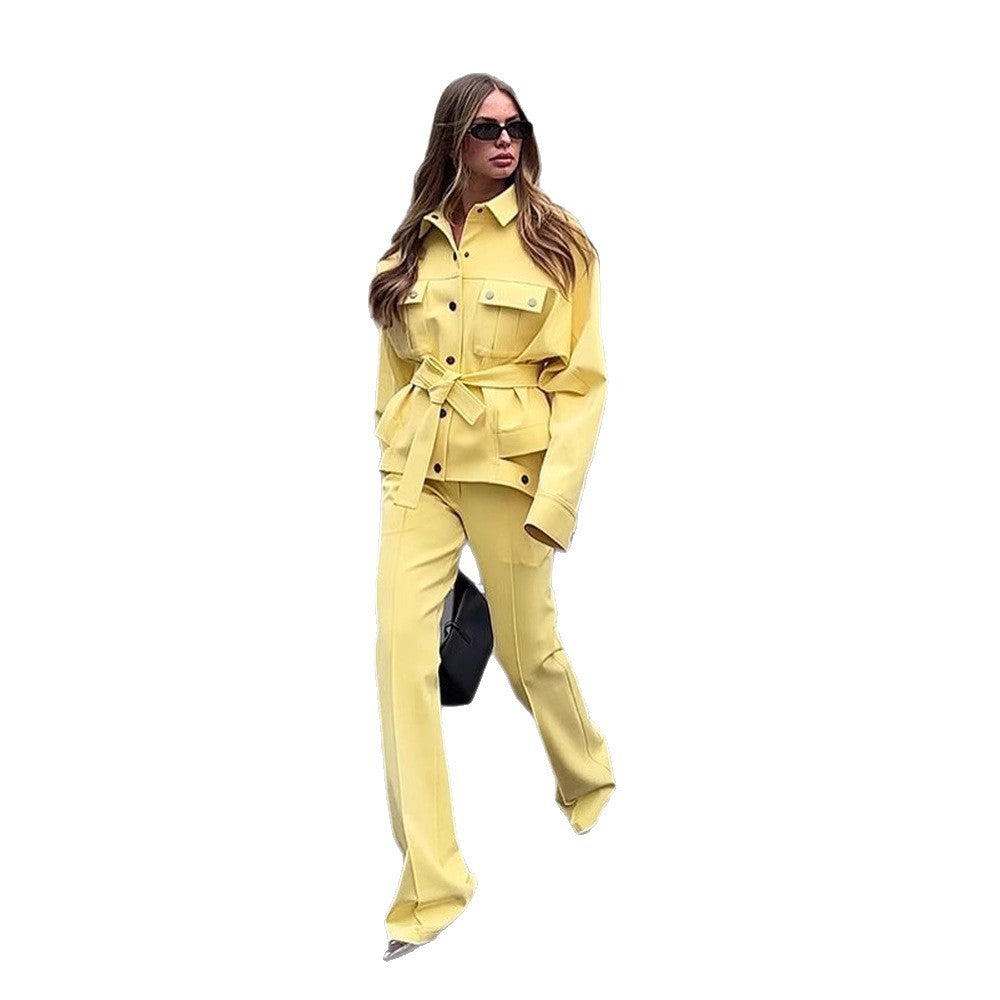 Women's Utility Blazer with Tie Belt and High-Waisted Trousers Amarae