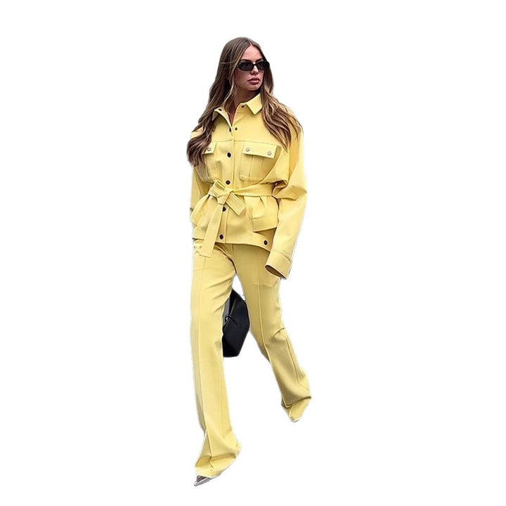 Women's Utility Blazer with Tie Belt and High-Waisted Trousers Amarae