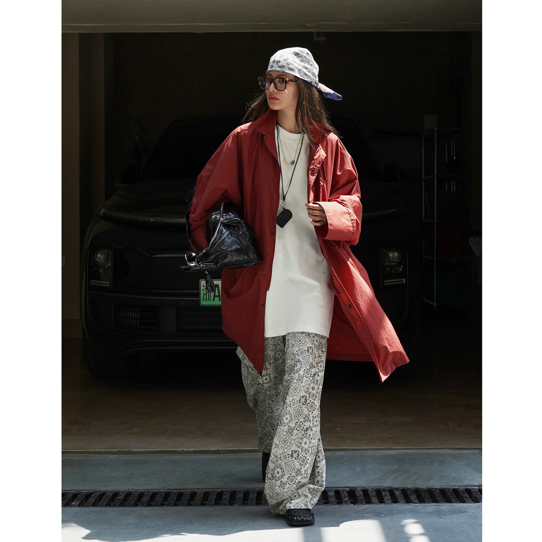 Women's Light Oversized Rain Parka with High Stand-Up Collar and Concealed Snap Button Placket Amarae