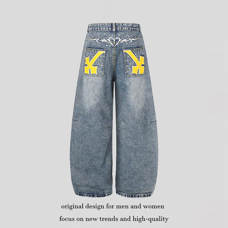 Women's Extra Wide High-Waist Palazzo Jeans with Embellished Back Pockets Amarae