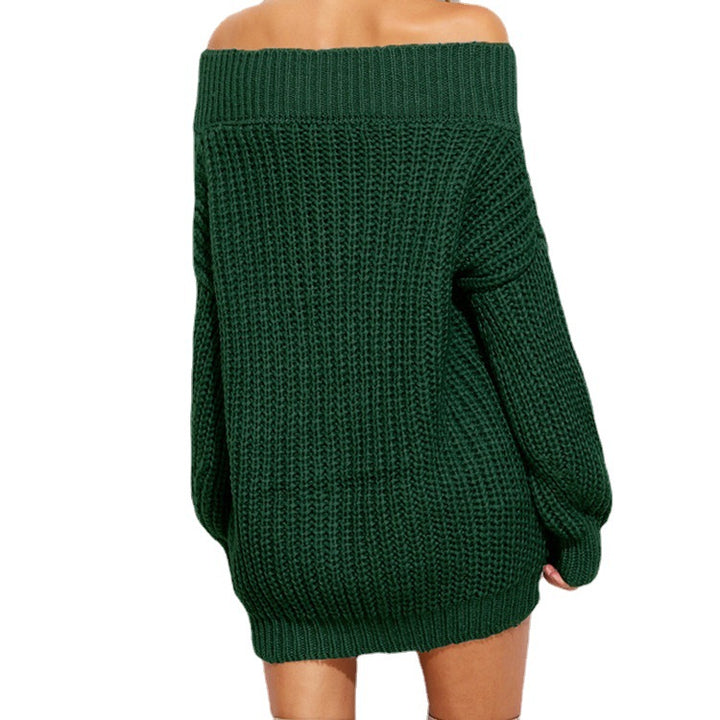 Oversized knitted sweater for women with off-the-shoulder and textured pattern Lune London
