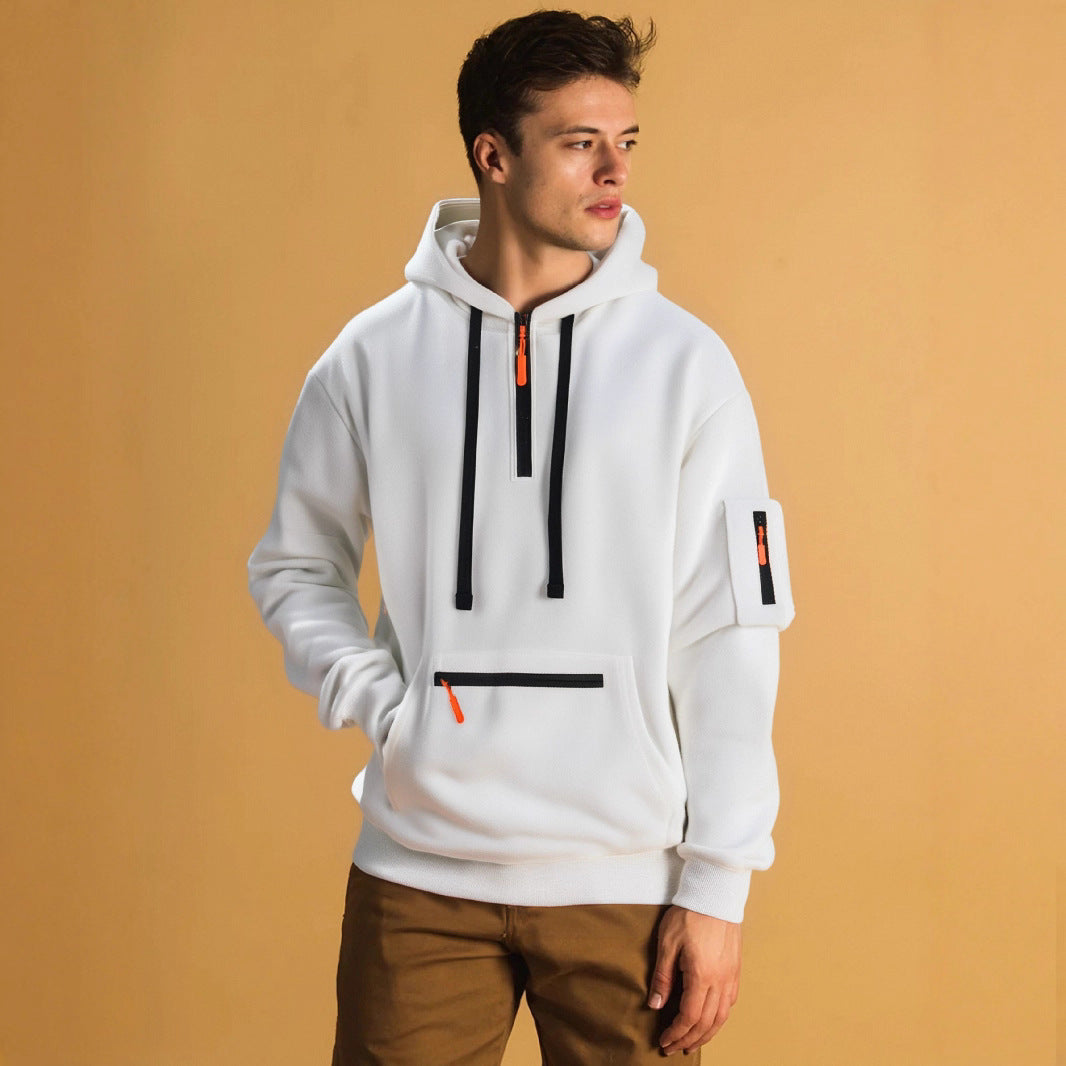 Trendy men's hoodie with innovative zipper elements Lune London