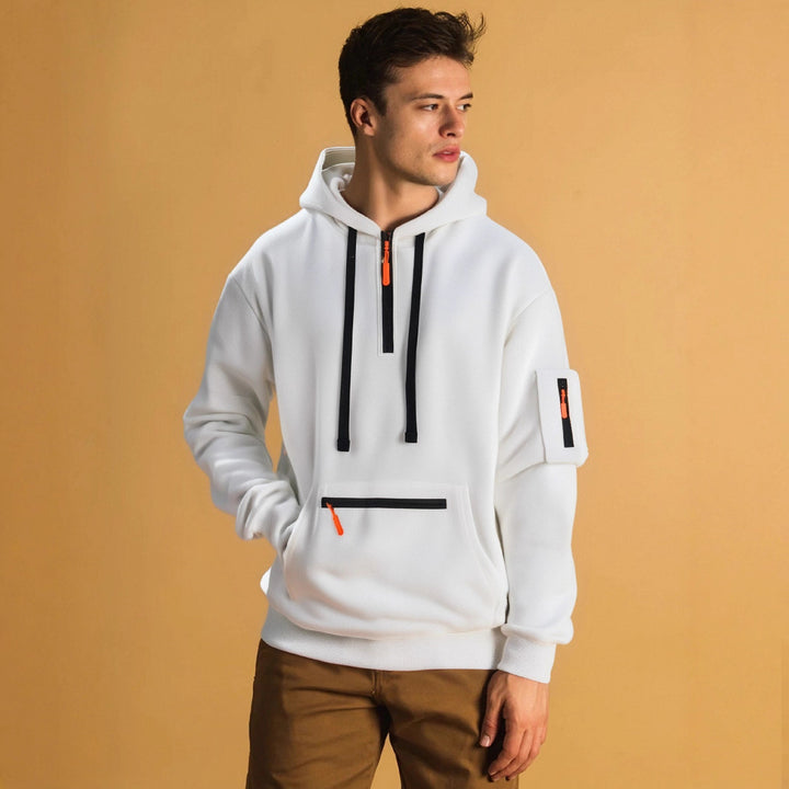 Trendy men's hoodie with innovative zipper elements Lune London