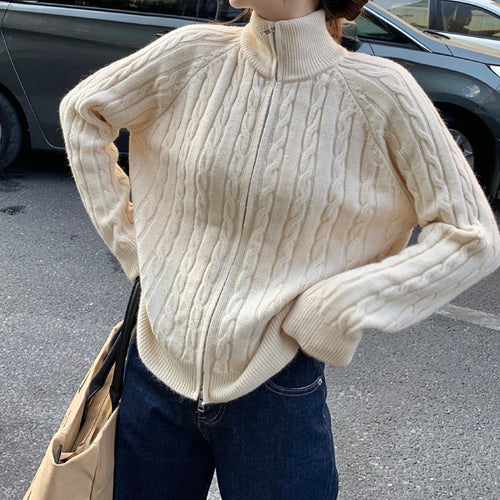 Cardigan en tricot épais pour femme avec col haut et coupe asymétrique Chic & Stil