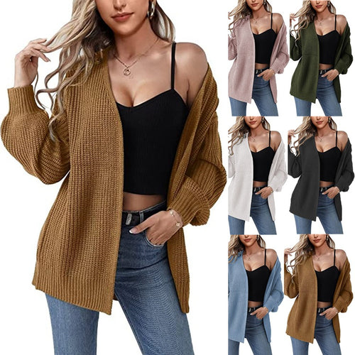 Ladies chunky knit cardigan with relaxed fit and open sleeves Amarae