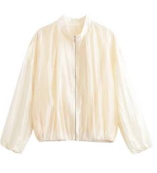 Women's Lightweight Transparent Satin Bomber Jacket with Stand Collar Amarae