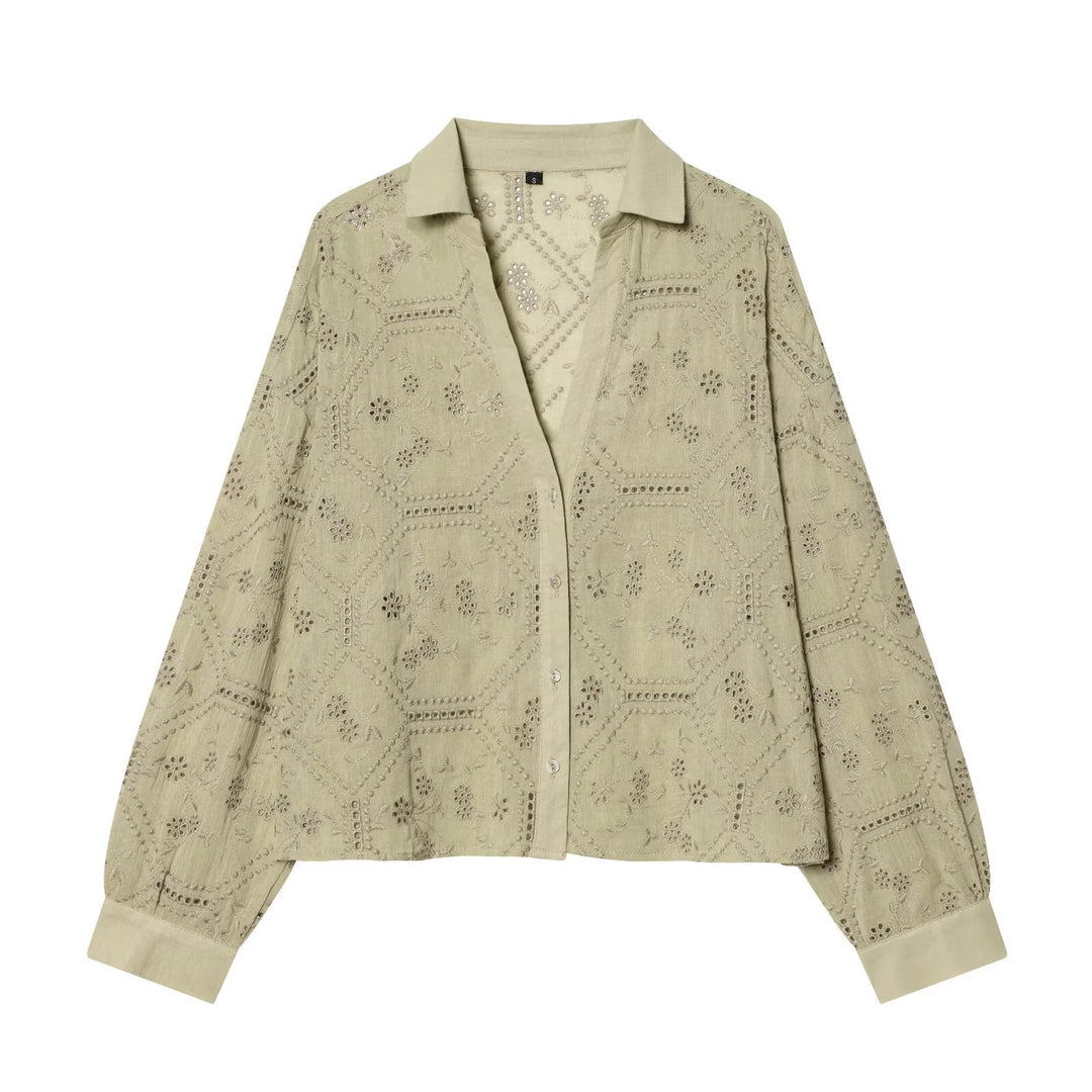 Women's Broderie-Anglaise Shirt Blouse in Oversize Cut with Balloon Sleeves Amarae