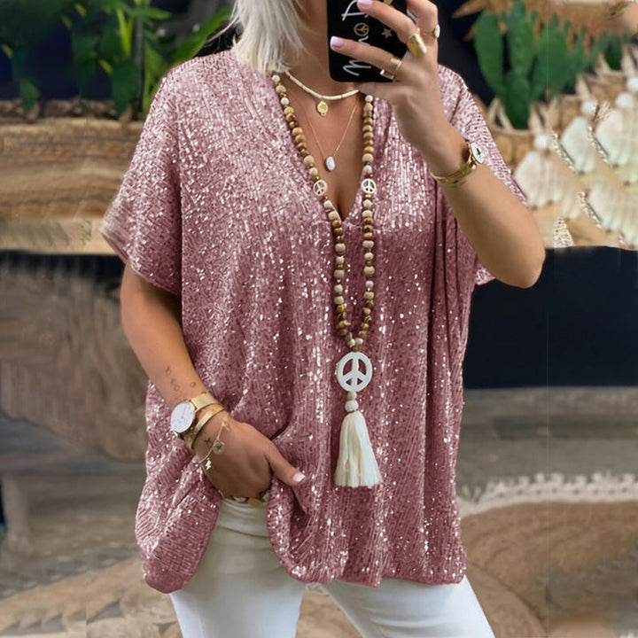 Ladies Sparkling Top with Elegant V-Neck and Light Cut Lune London