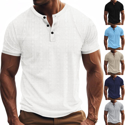 Men's Short Sleeve Henley T-Shirt with Modern Structured Design Amarae