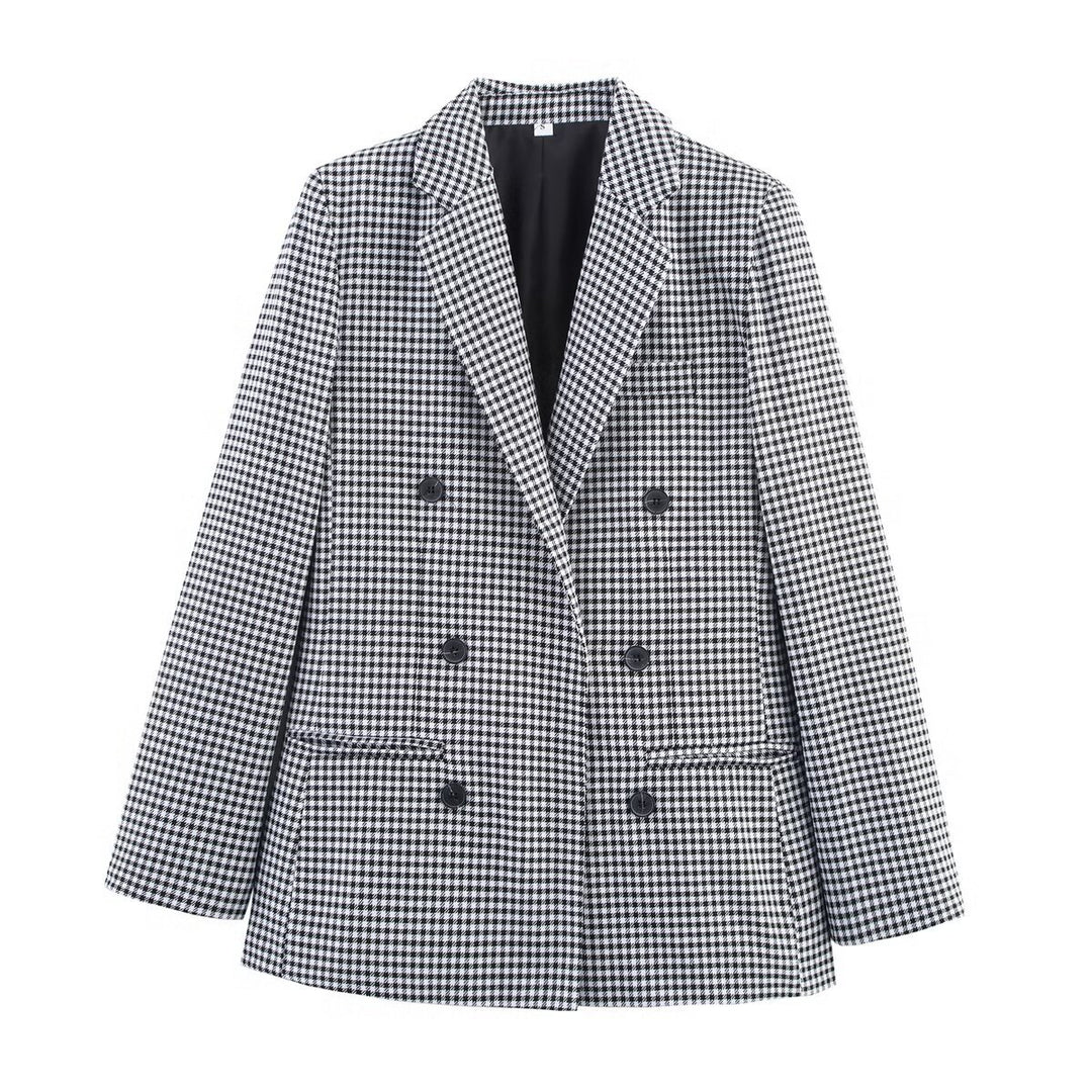 Checkered blazer for women with double-breasted buttoning and structured fabric Lune London
