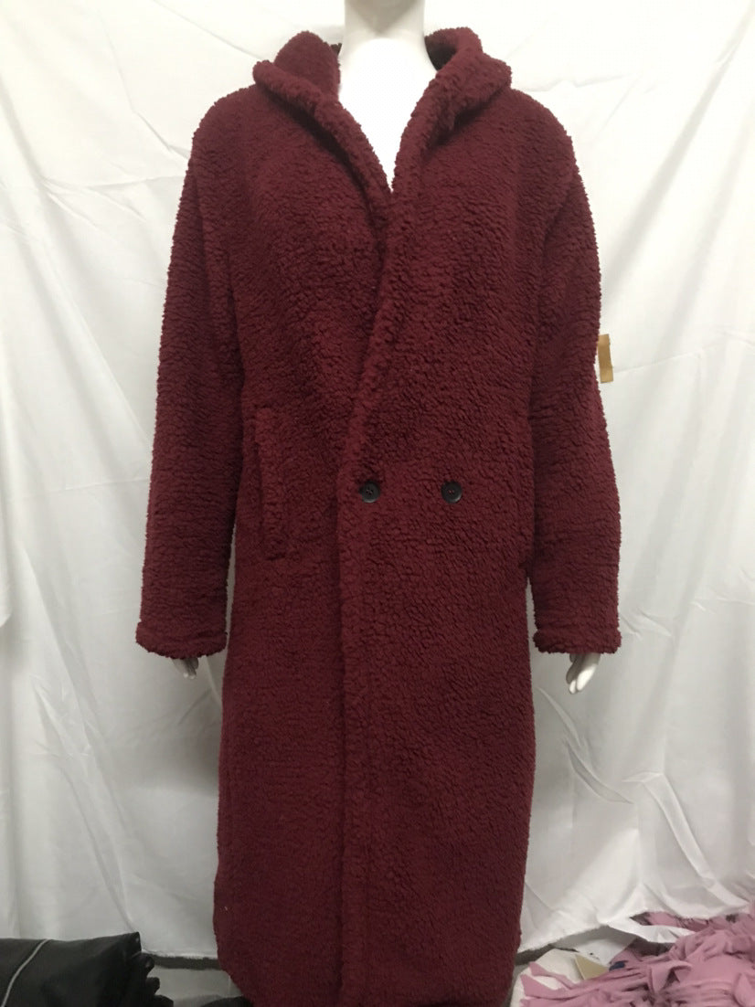 Women's Maxi Length Teddy Coat with Hood and Double Button Placket Amarae