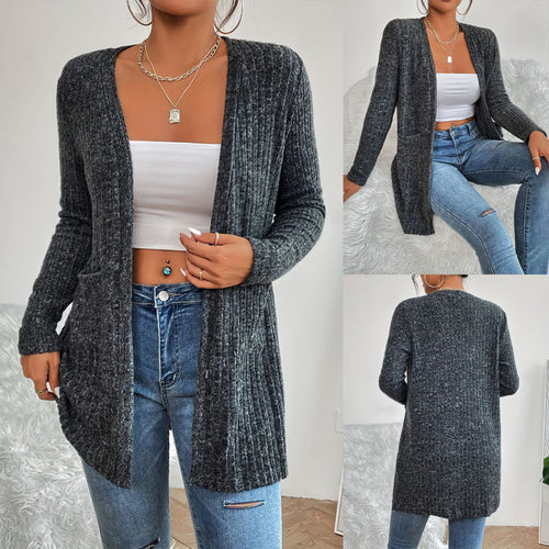 Knitted jacket for women with a fine ribbed structure and practical pockets Amarae