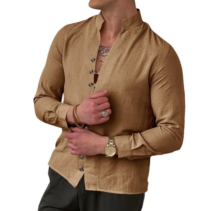 Long sleeve shirt for men with button placket and trendy high collar Lune London