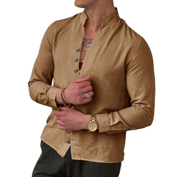 Long sleeve shirt for men with button placket and trendy high collar Lune London
