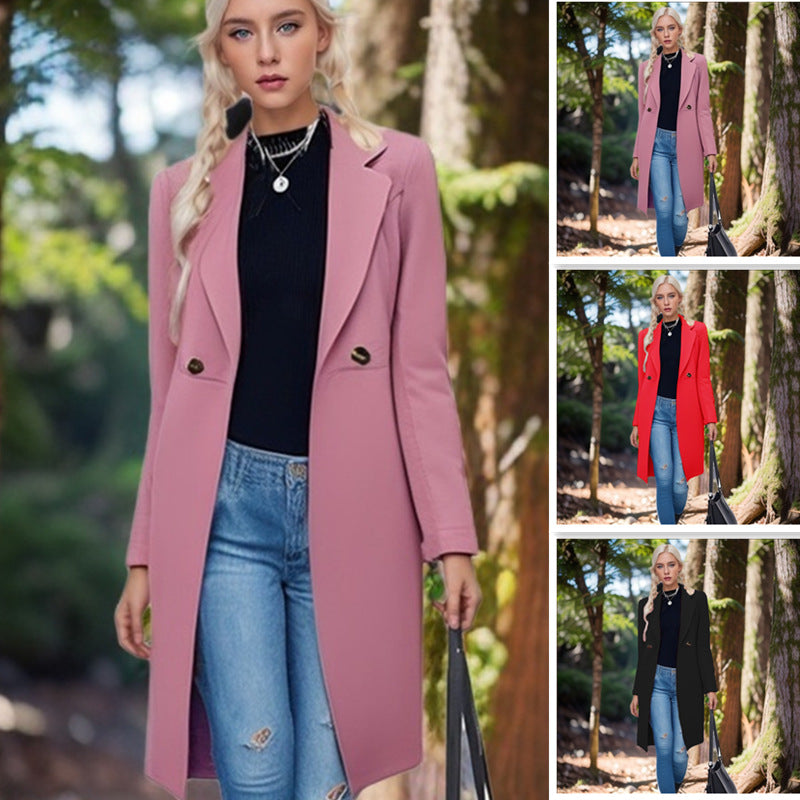 Ladies classic long coat with double buttons Amarae