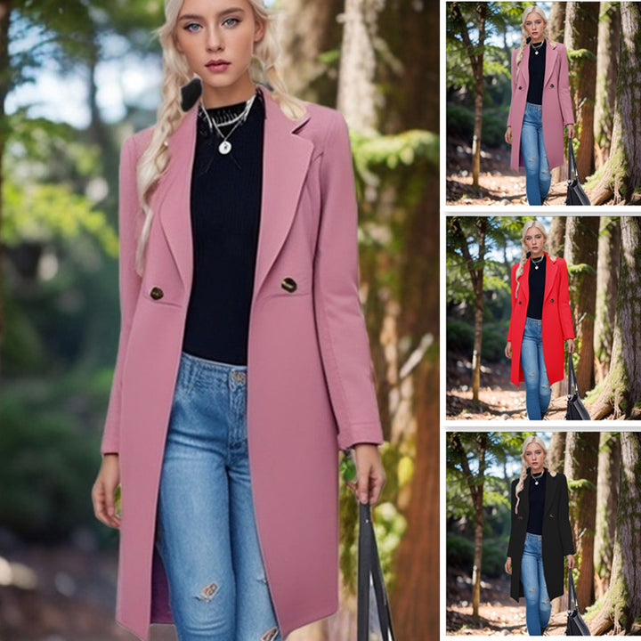Ladies classic long coat with double buttons Amarae