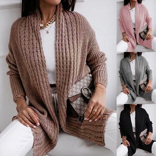 Thick knit women's cardigan with open cut and structured design in a fashionable style Amarae